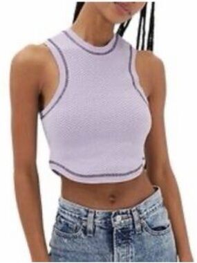 Urban Outfitters Lilac Ribbed Sleeveless Crop Top with Contrast Trim